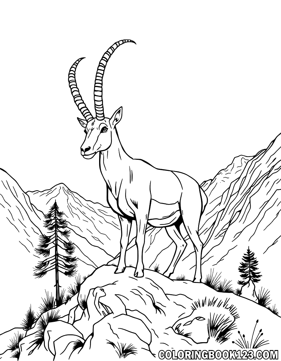 Ibex in den Bergen Ausmalbild