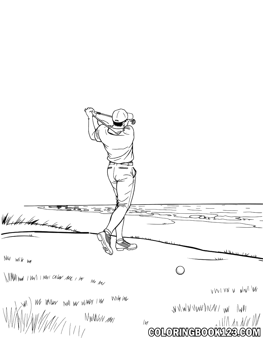 Golfspieler am Strand Ausmalbild