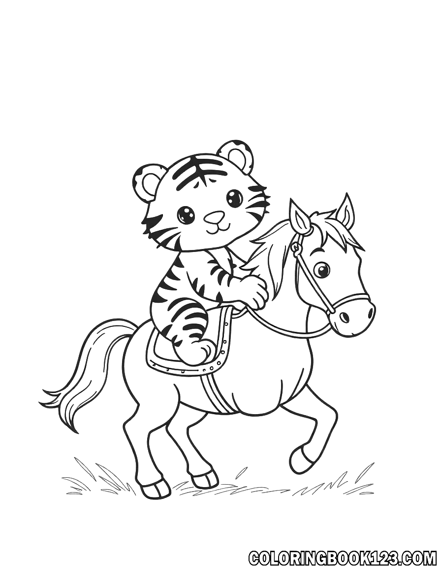 Ein süßer Tiger, der auf einem Pferd reitet.