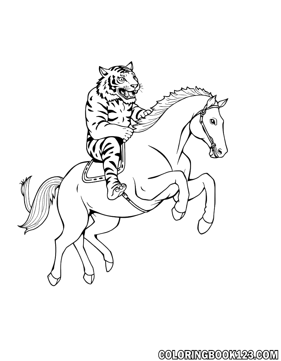 Tiger reitet auf einem Pferd Ausmalbild