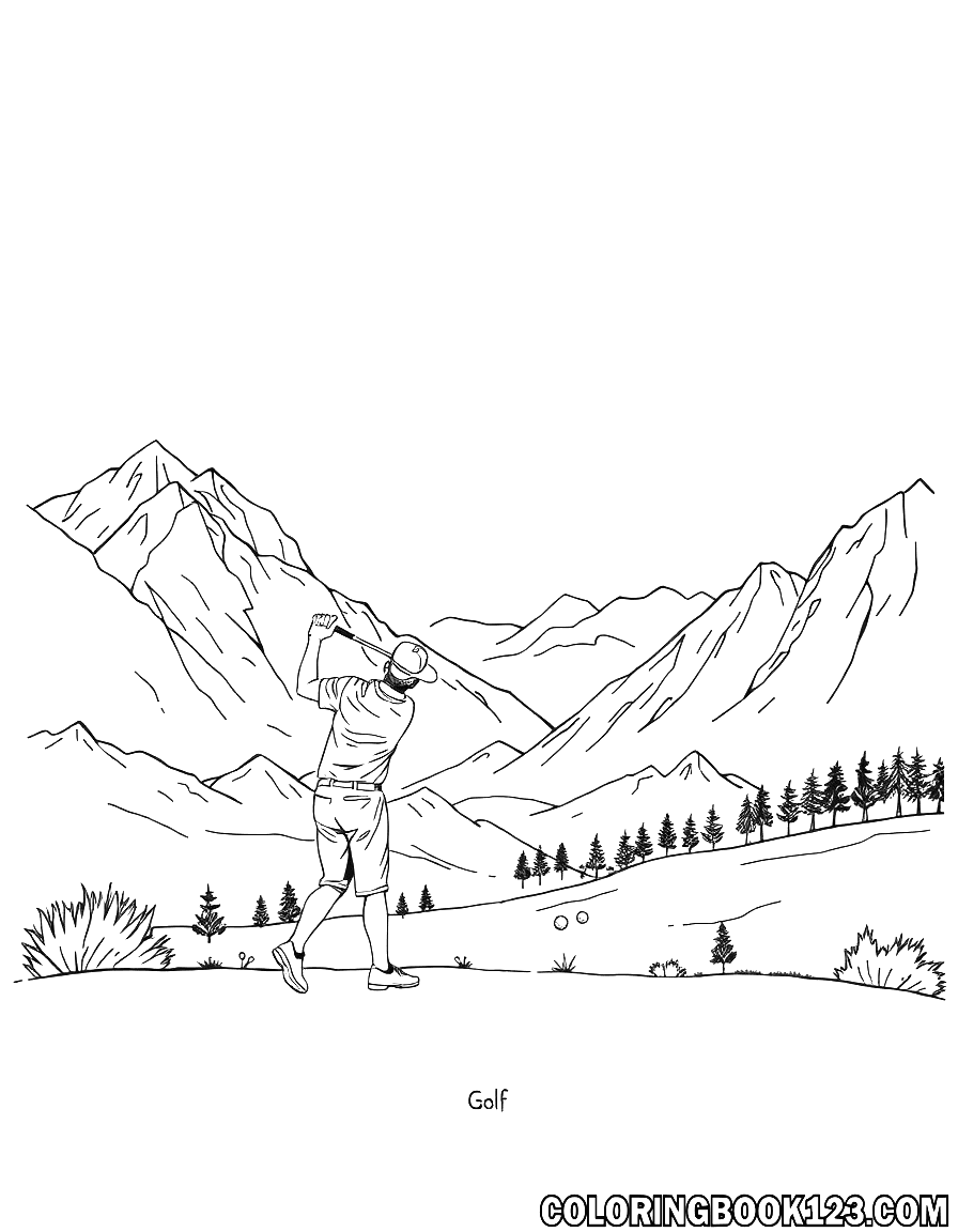 Ausmalbild Golfen in den Bergen