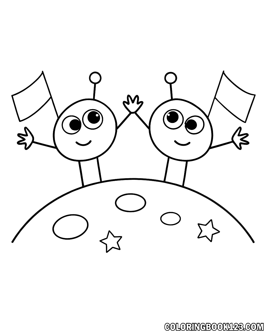 Ausmalbild von freundlichen Aliens auf dem Mars