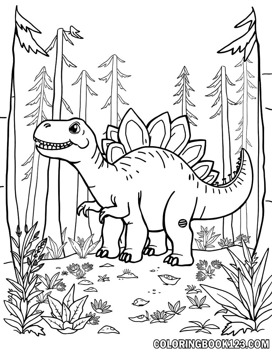 Süßer Stegosaurus im Wald Ausmalbild