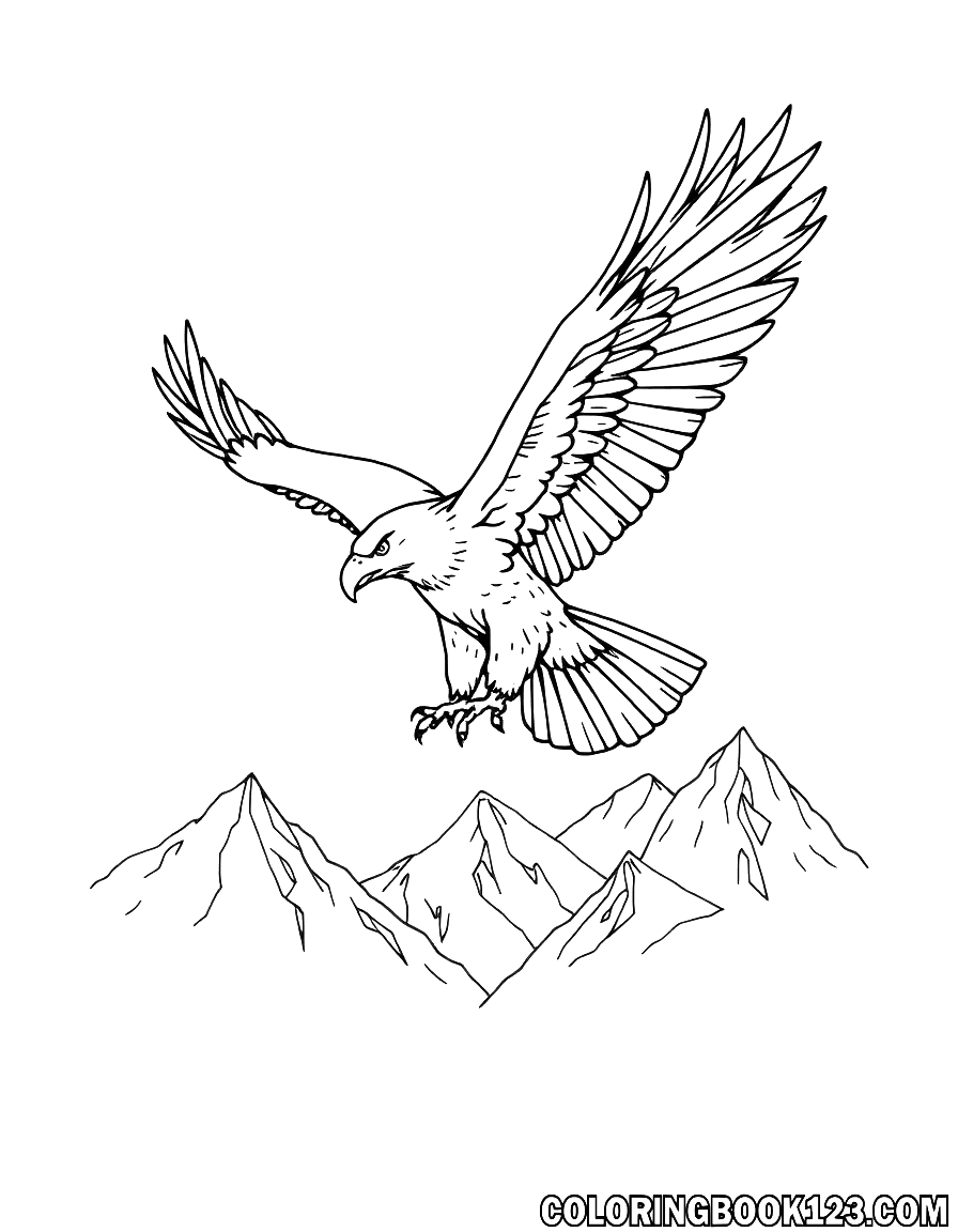 Eagle in the mountains coloring page