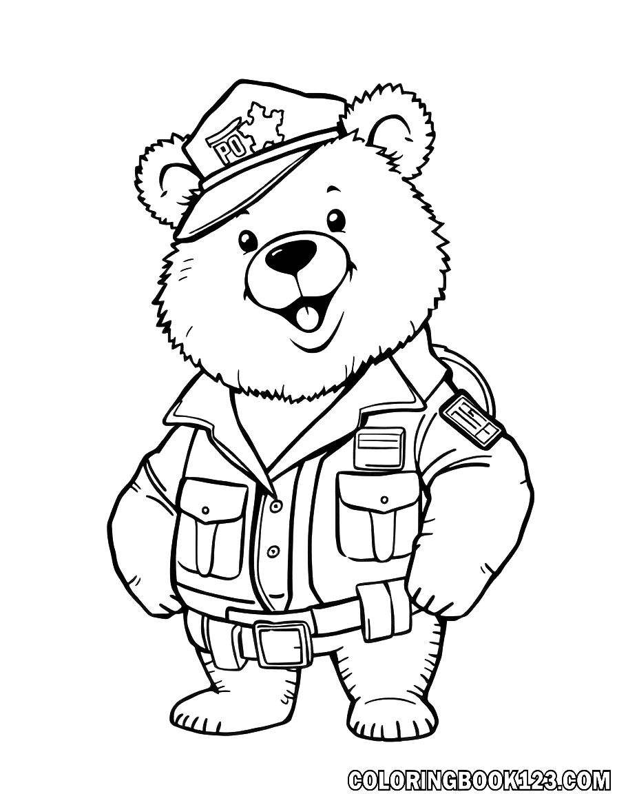 Bär im Polizeikostüm Ausmalbild