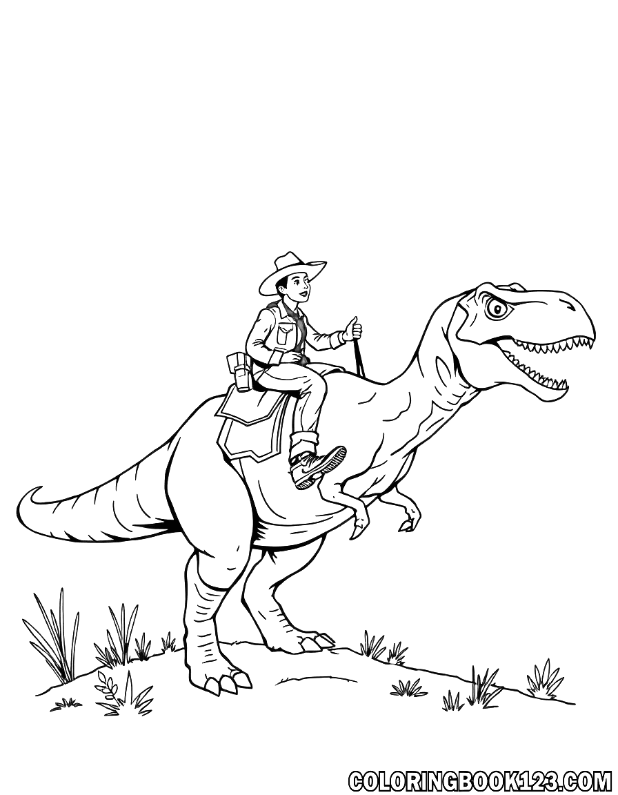 Cowboy auf einem Dinosaurier Ausmalbild