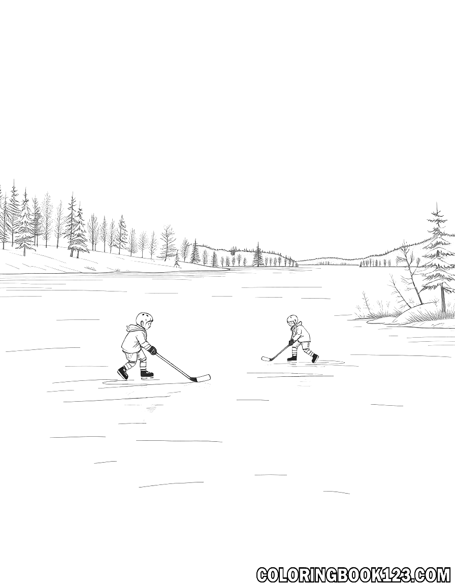 Kinder spielen Eis Hockey auf einem See