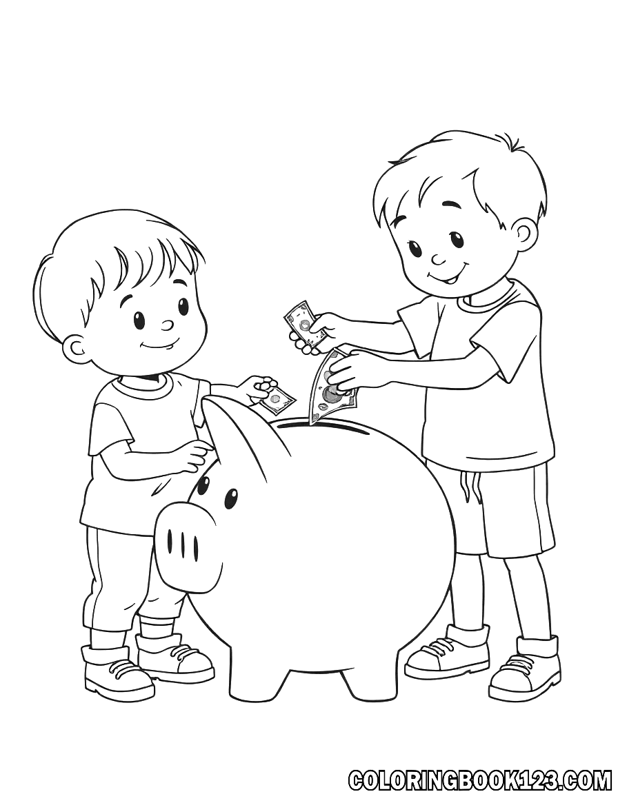 Kinder stecken Geld in ein Sparschwein