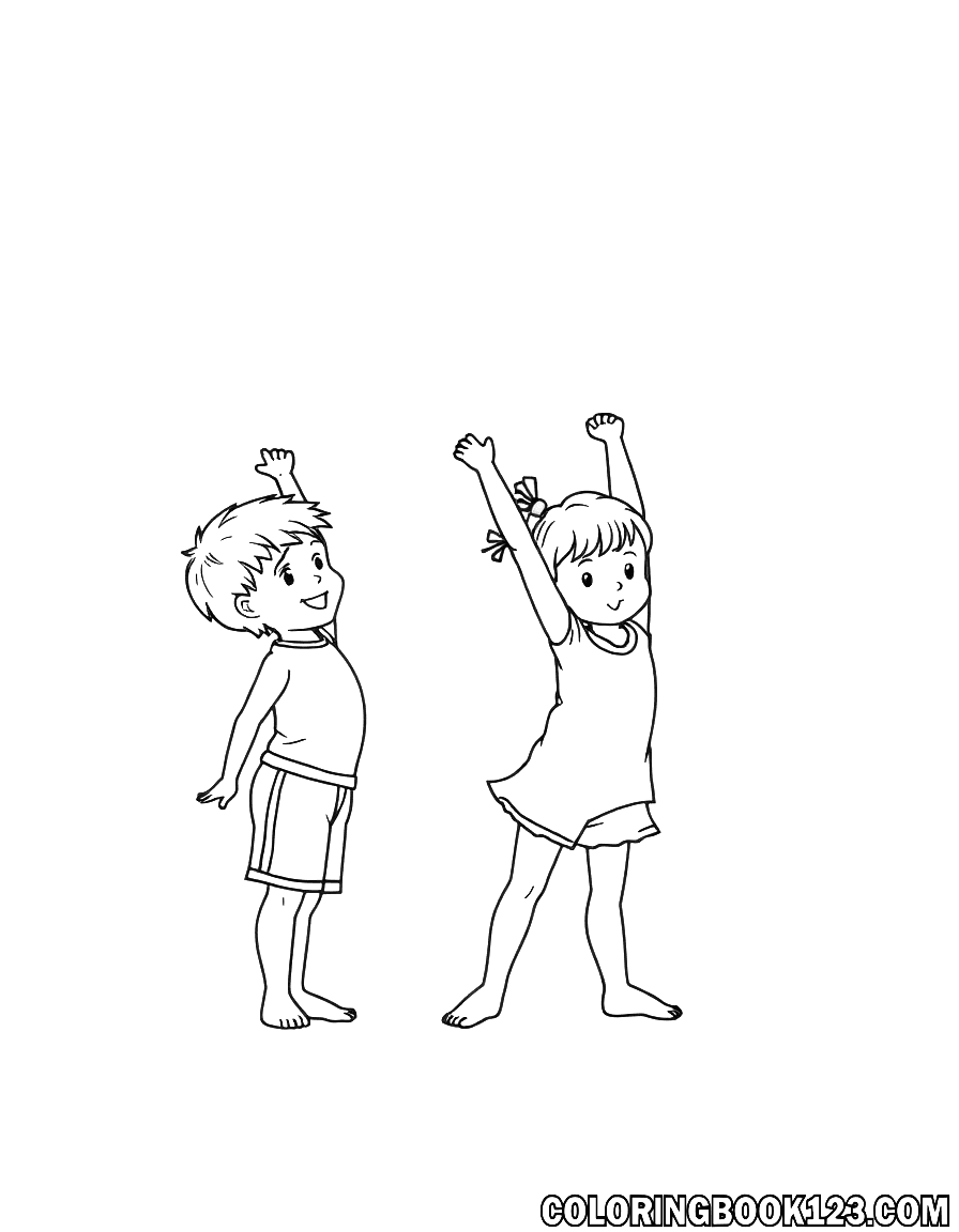 Ausmalbild von Kindern, die Turnübungen machen