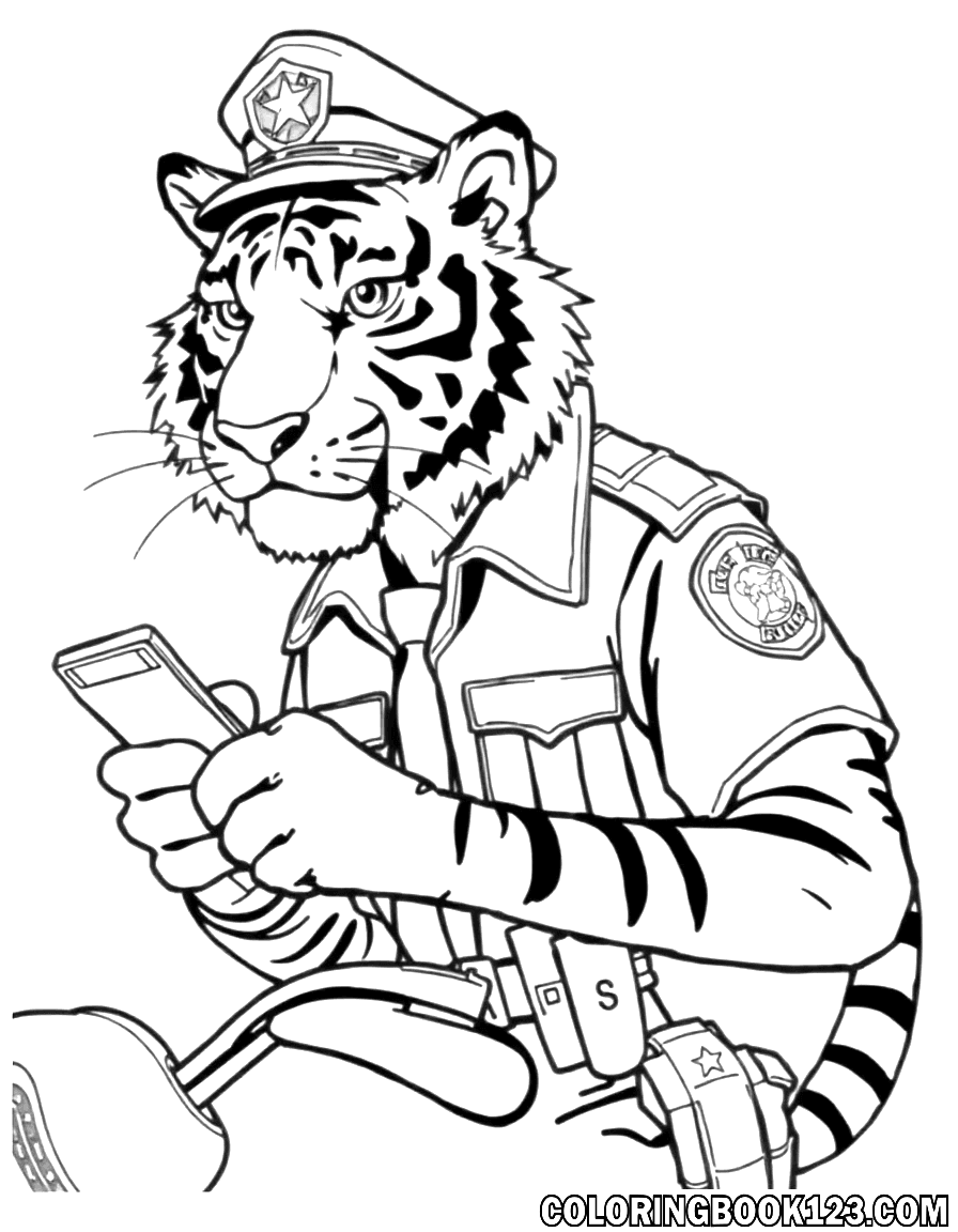 Tiger im Polizeikostüm, der ein Ticket schreibt