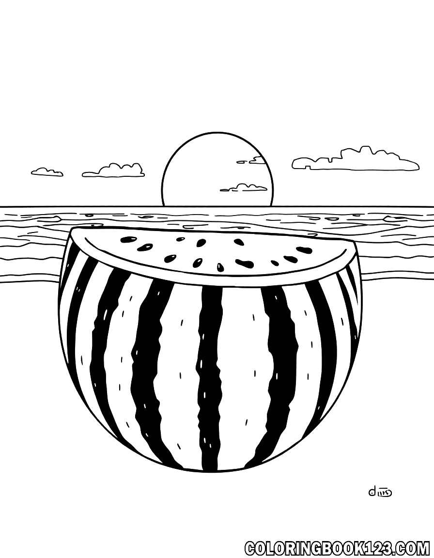 Wassermelone am Strand Ausmalbild