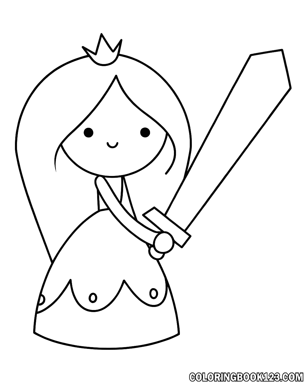 Ausmalbild einer Prinzessin mit Schwert