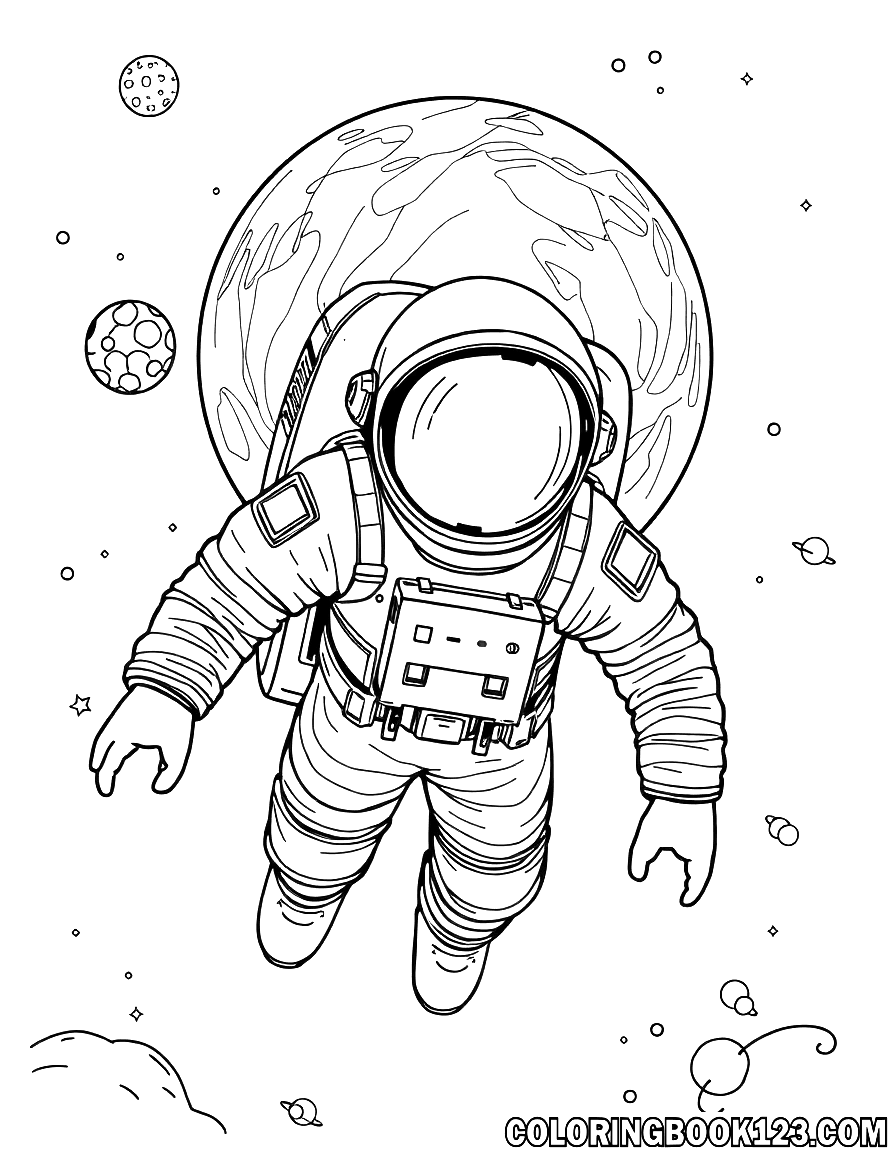Astronaut im Sonnensystem Ausmalbild