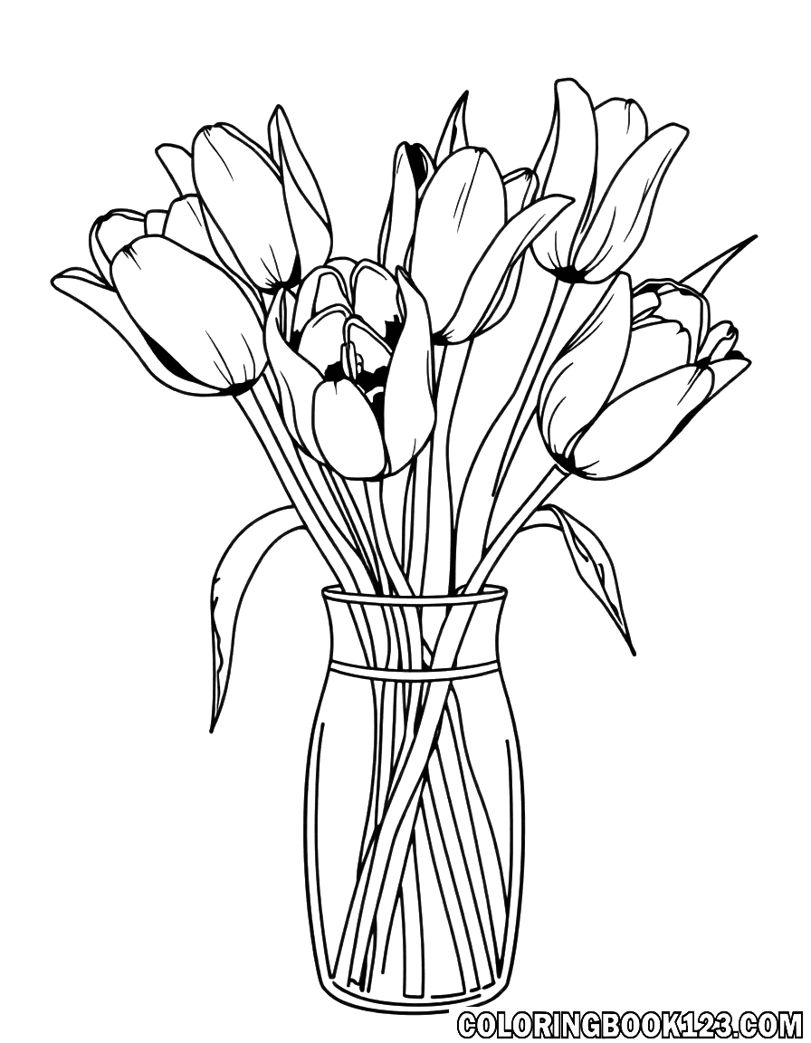 Ausmalbild von Tulpen in einem Glas