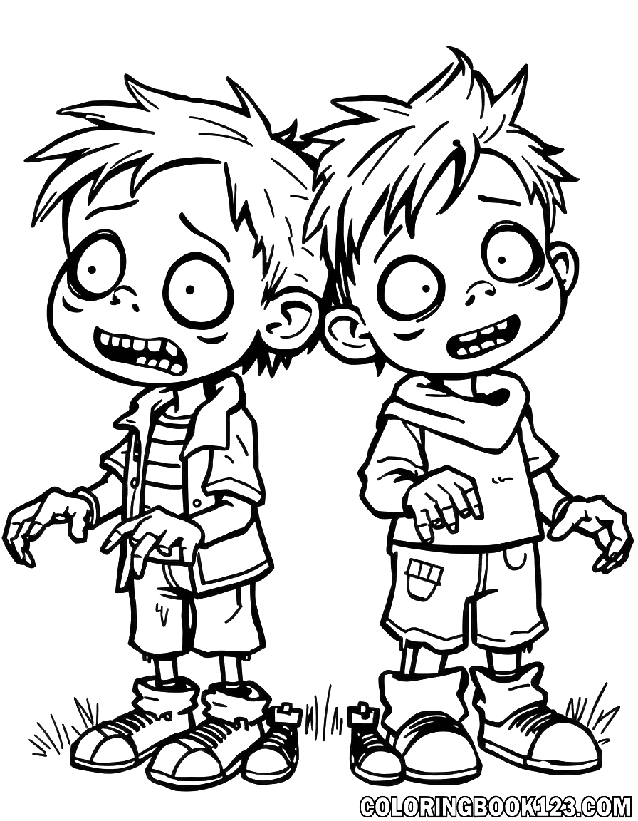 Kinder in Zombie-Kostümen Ausmalbild
