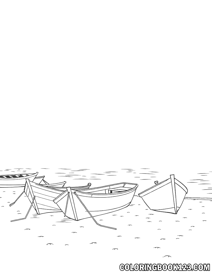 Ausmalbild von Booten am Strand