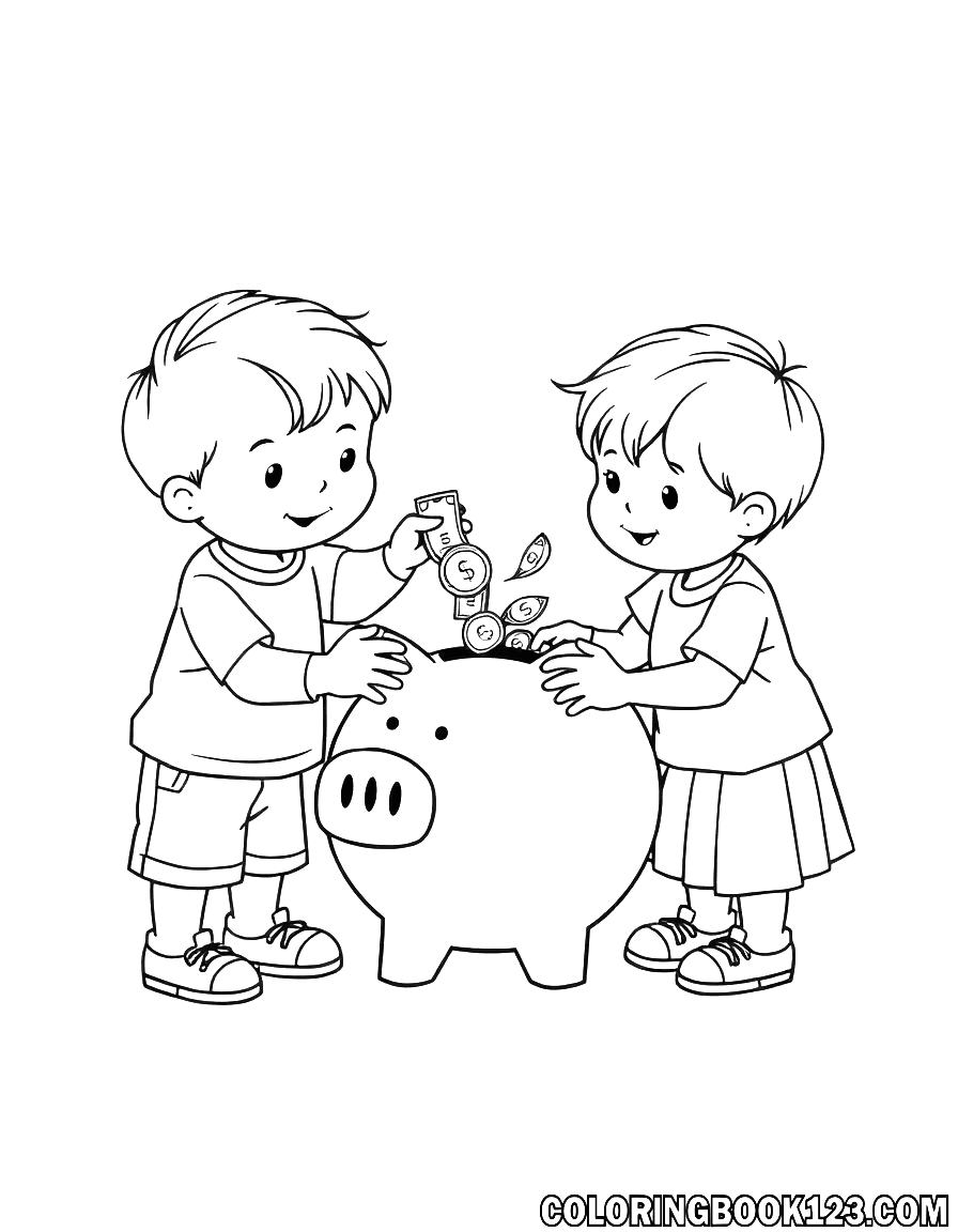 Niños poniendo dinero en una alcancía