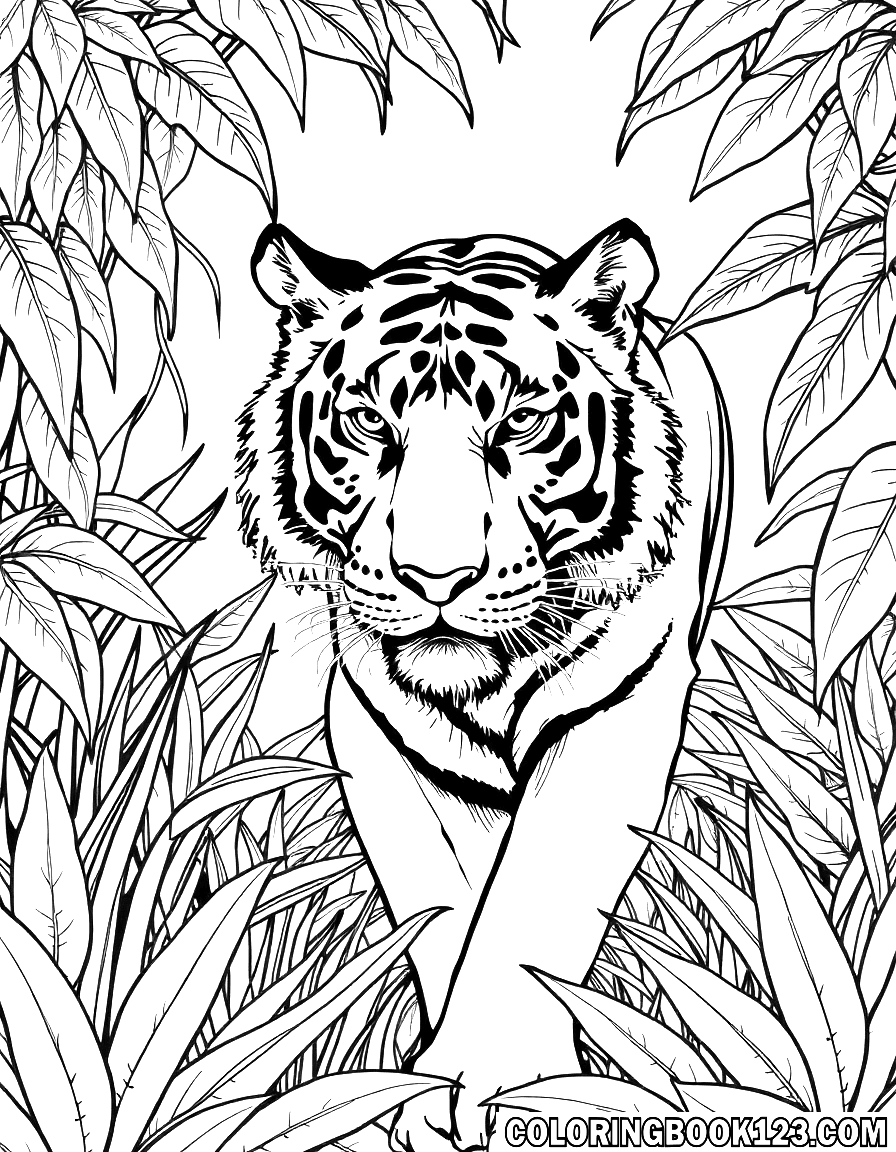Tiger im Dschungel Ausmalbild