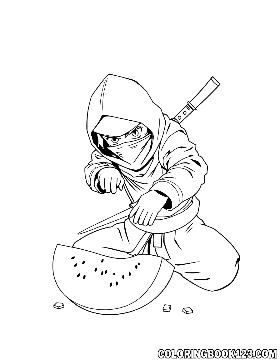 Ninja schneidet eine Wassermelone