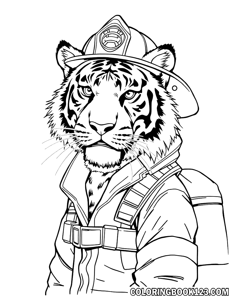 Tiger als Feuerwehrmann Ausmalbild
