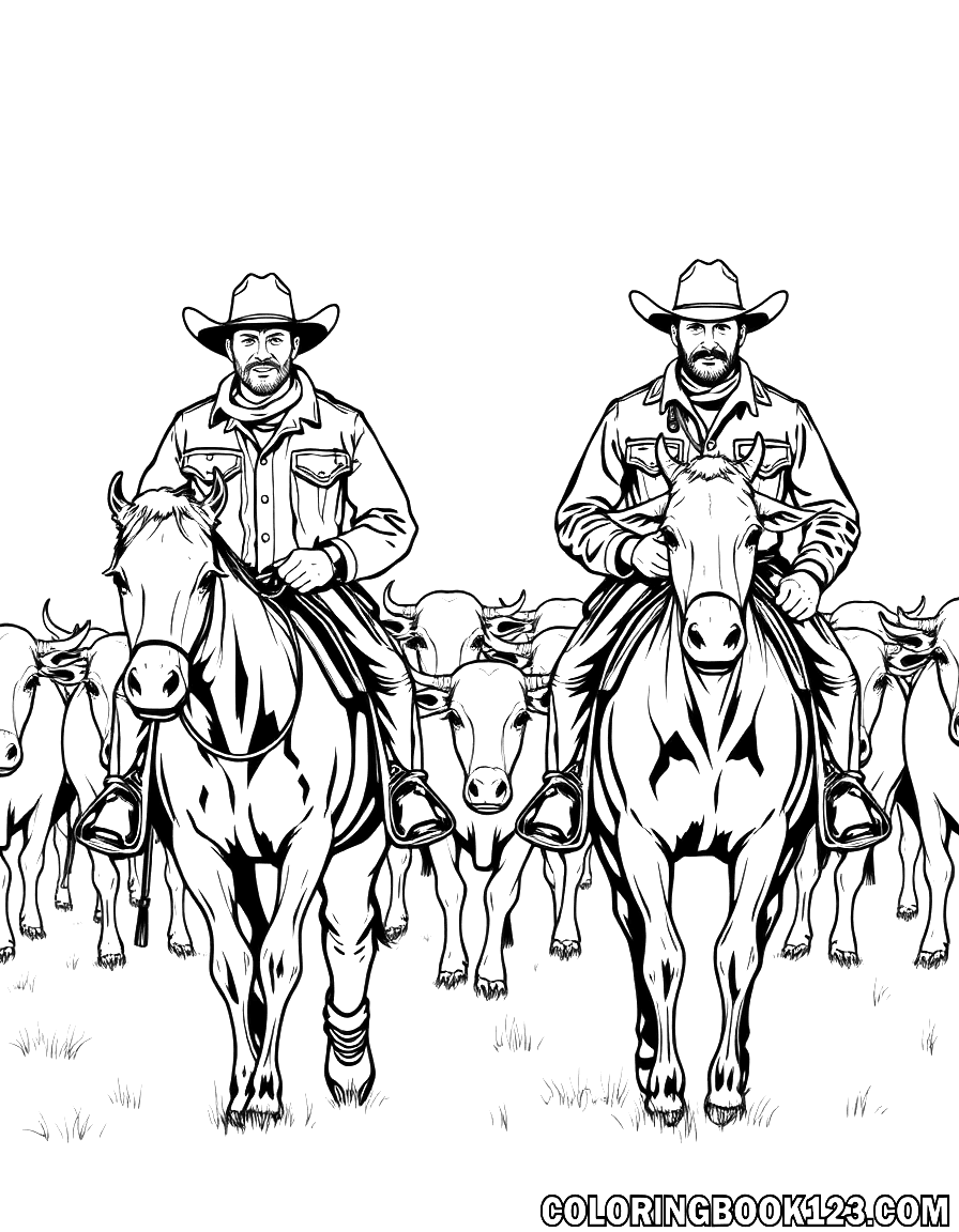 Zwei Cowboys mit einer Herde Rinder