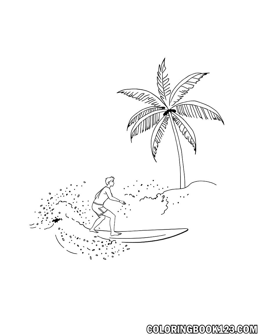 Ausmalbild Surfen in Hawaii
