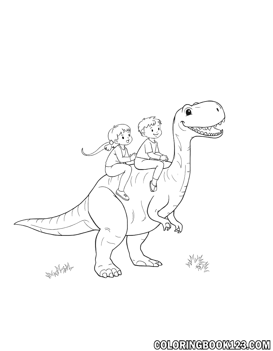 Kinder auf einem Dinosaurier Ausmalbild