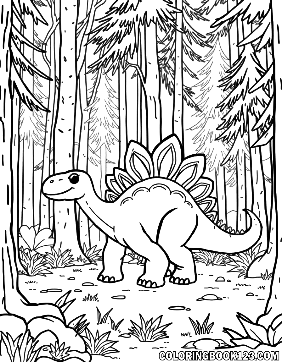 Süßer Stegosaurus im Wald Ausmalbild