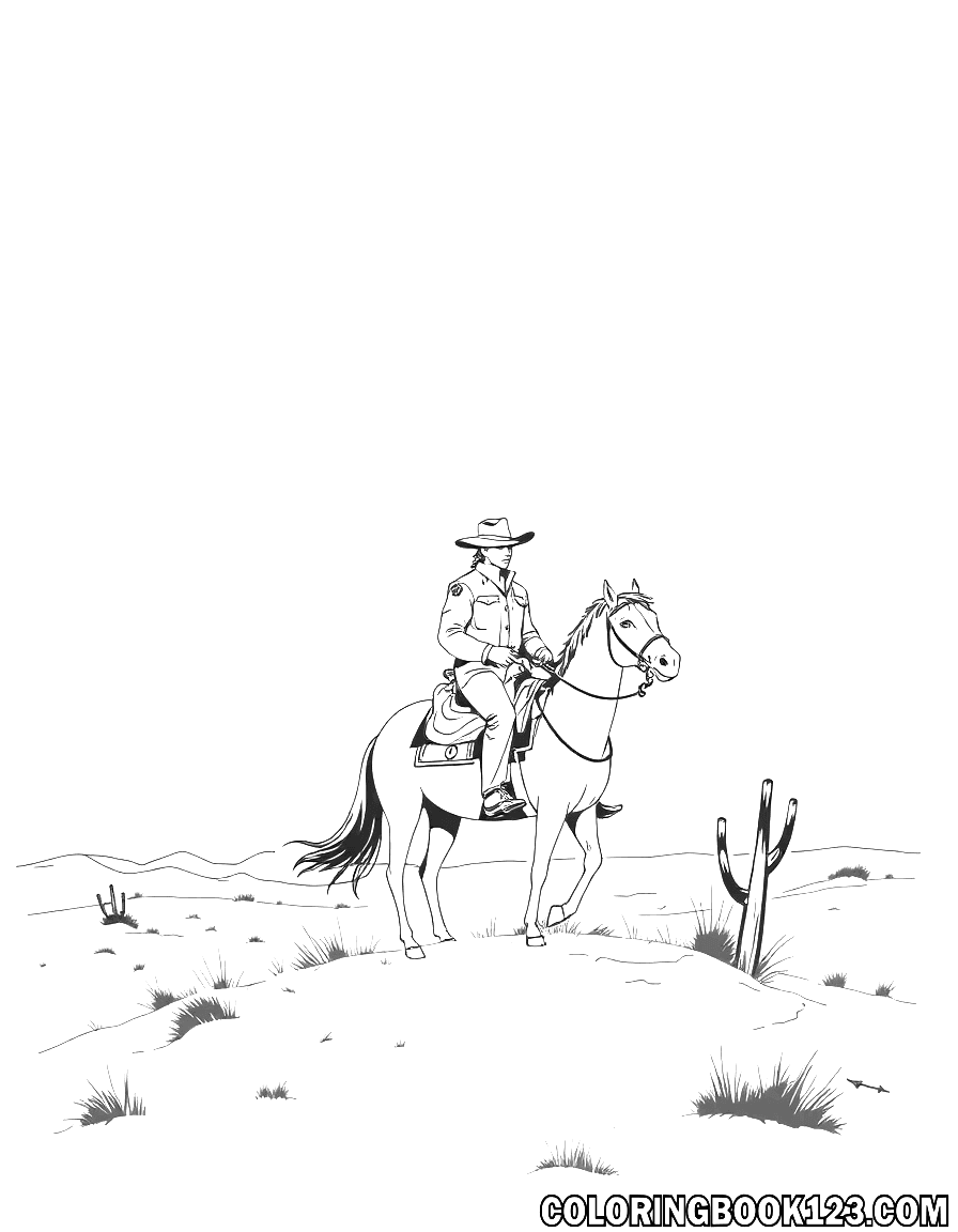 Cowboy auf einem Pferd in der Wüste