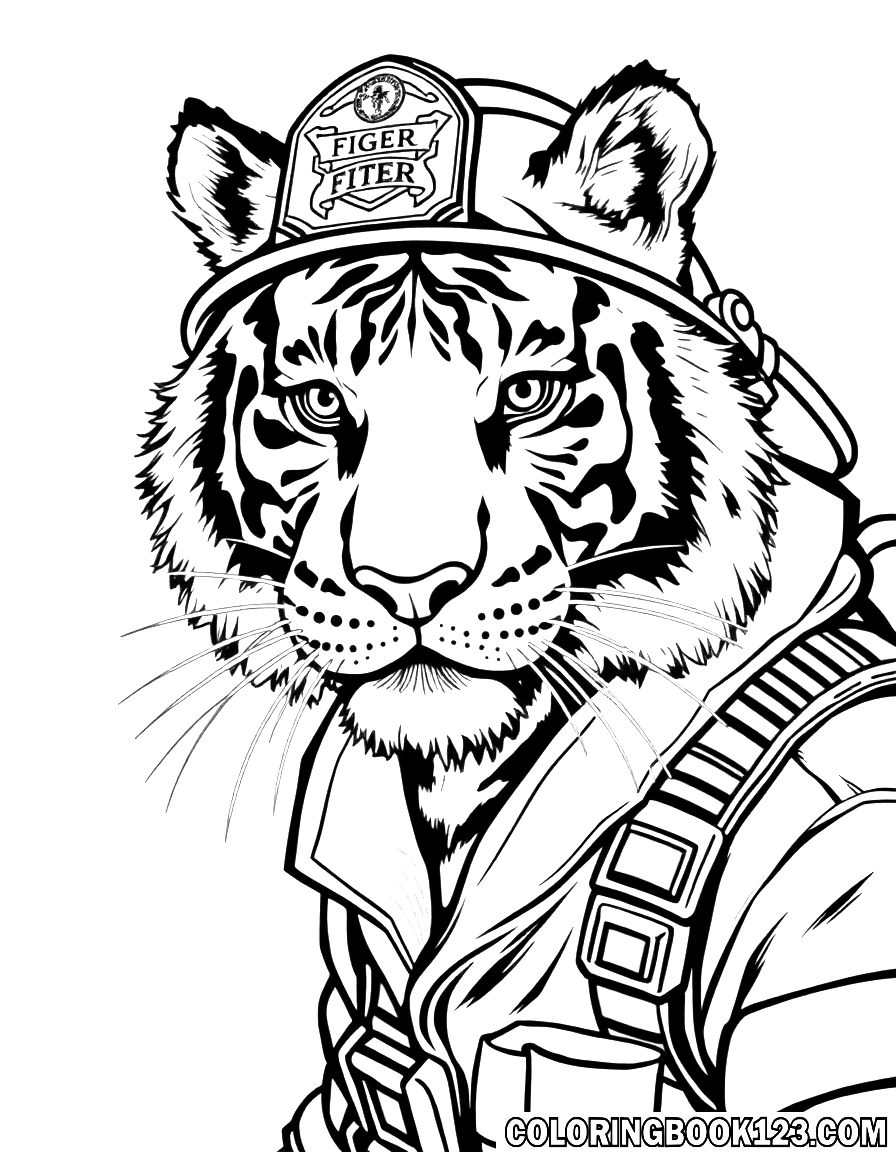 Tiger als Feuerwehrmann Ausmalbild