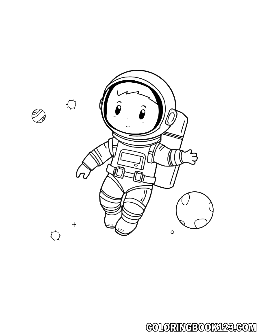 Kindlicher Astronaut im Weltraum Ausmalbild
