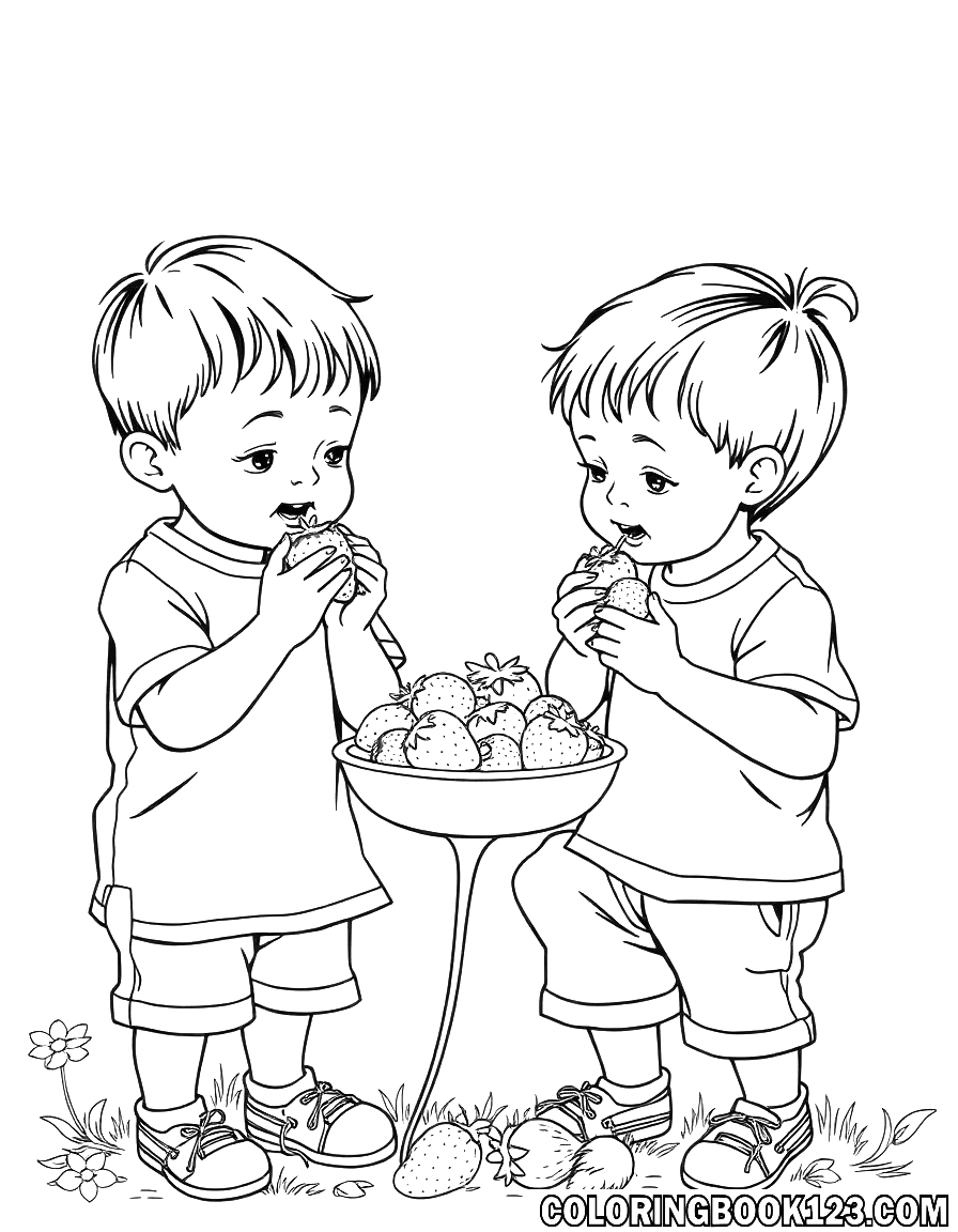 Kinder essen Erdbeeren