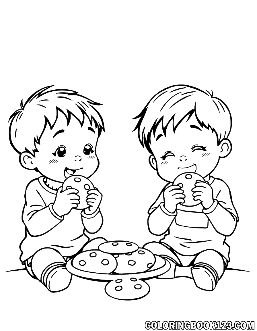 Ausmalbild von Kindern, die Kekse essen