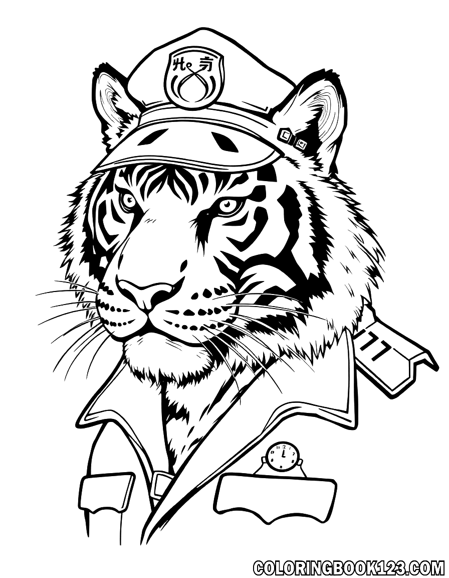 Tiger im Polizeikostüm Ausmalbild