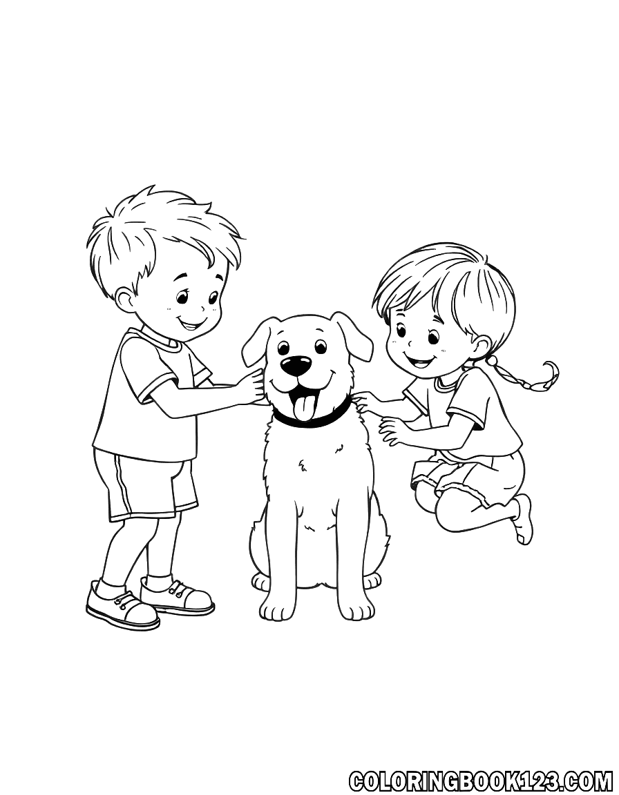 Kinder spielen mit einem Hund
