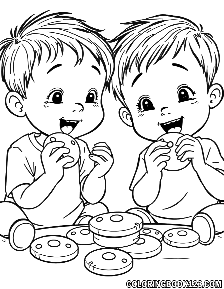 Ausmalbild von Kindern, die Kekse essen
