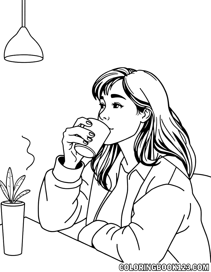 Ausmalbild von Menschen, die Kaffee trinken