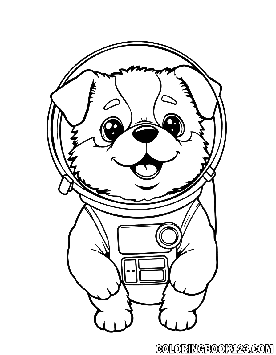 Süßer Hund als Astronaut Ausmalbild