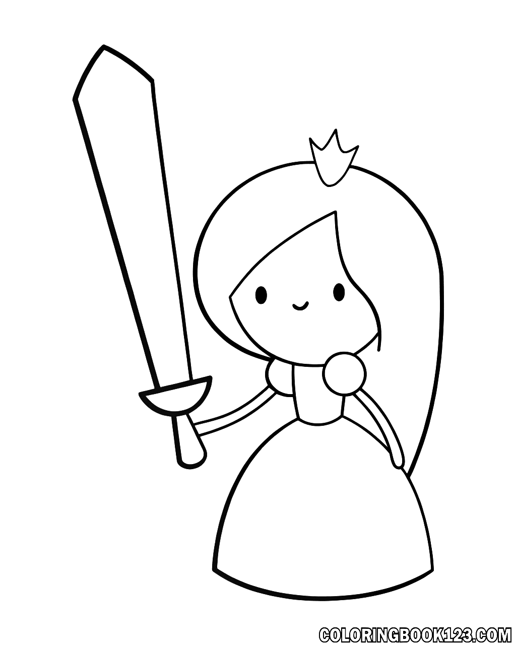 Ausmalbild einer Prinzessin mit Schwert