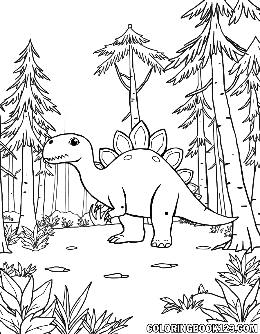 Süßer Stegosaurus im Wald Ausmalbild