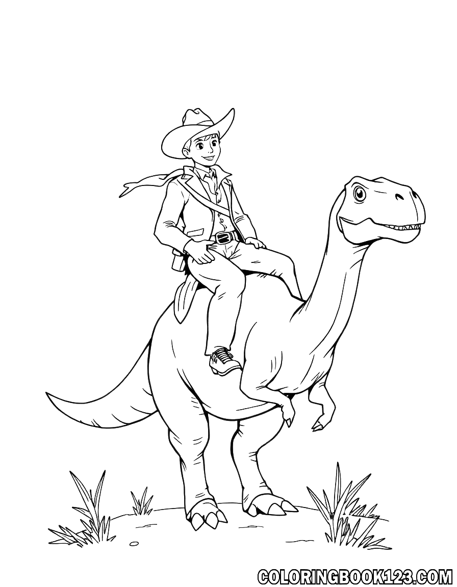 Cowboy auf einem Dinosaurier Ausmalbild