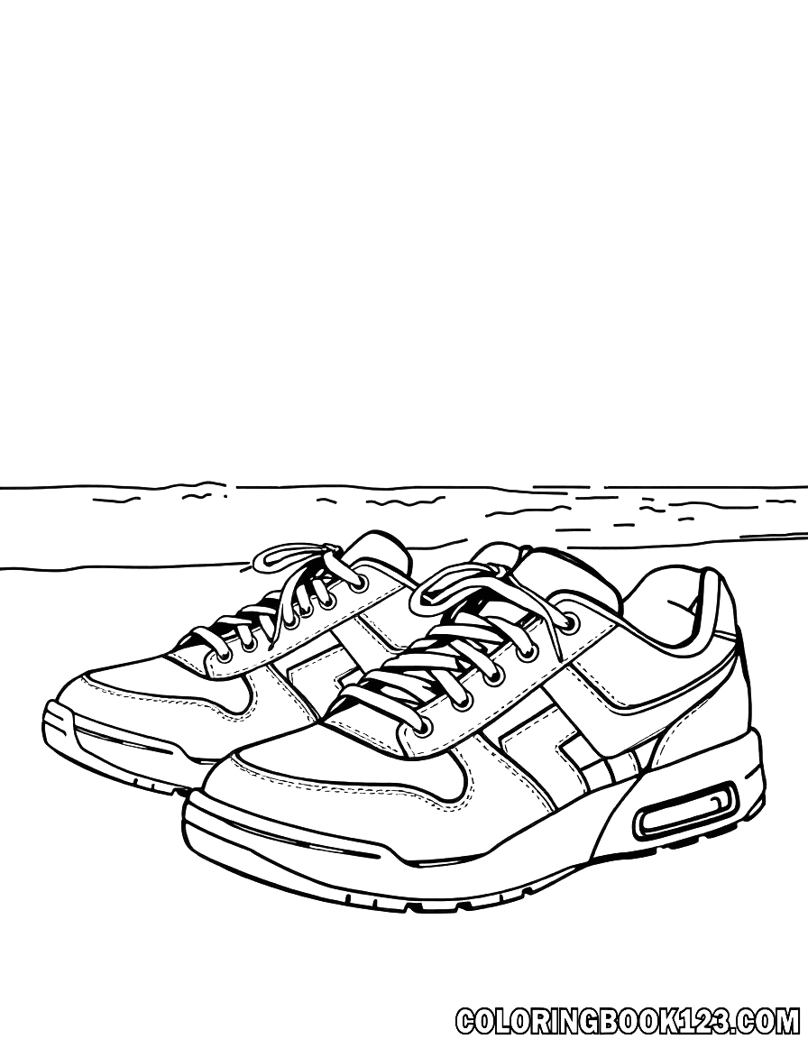 Ausmalbild von modernen Sneakers am Strand