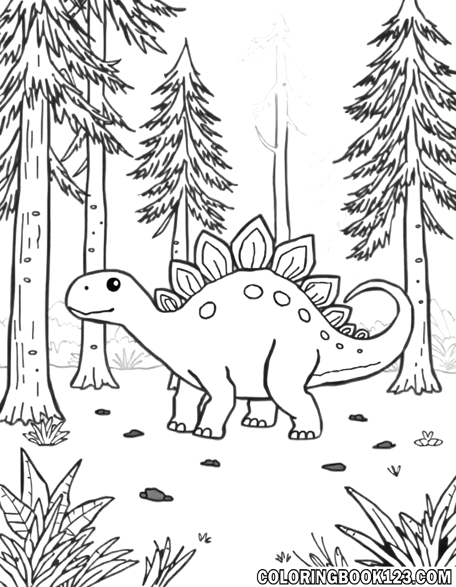 Süßer Stegosaurus im Wald Ausmalbild