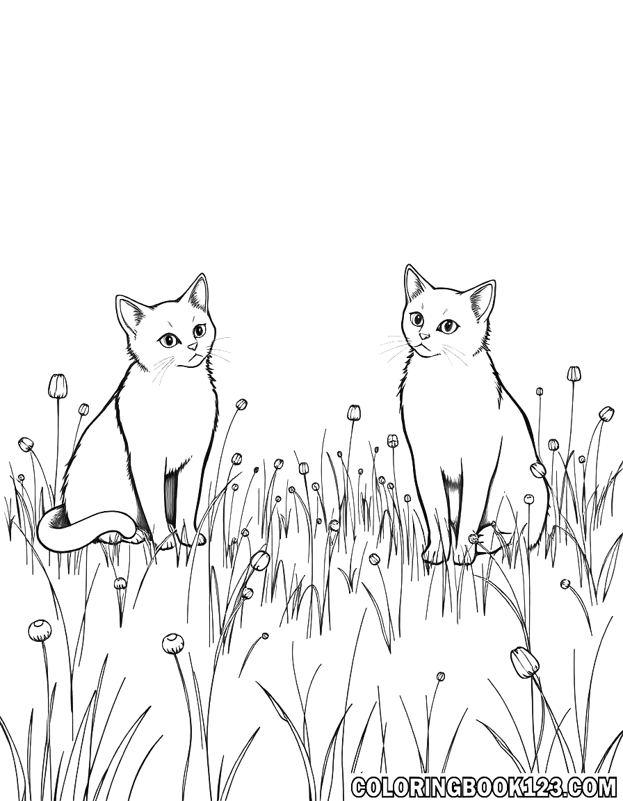 Katzen in einer Wiese Ausmalbild