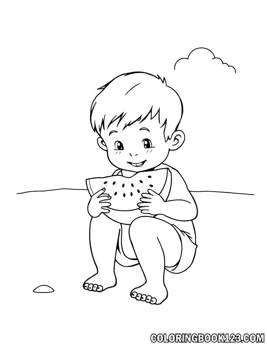 Kinder essen Wassermelone am Strand