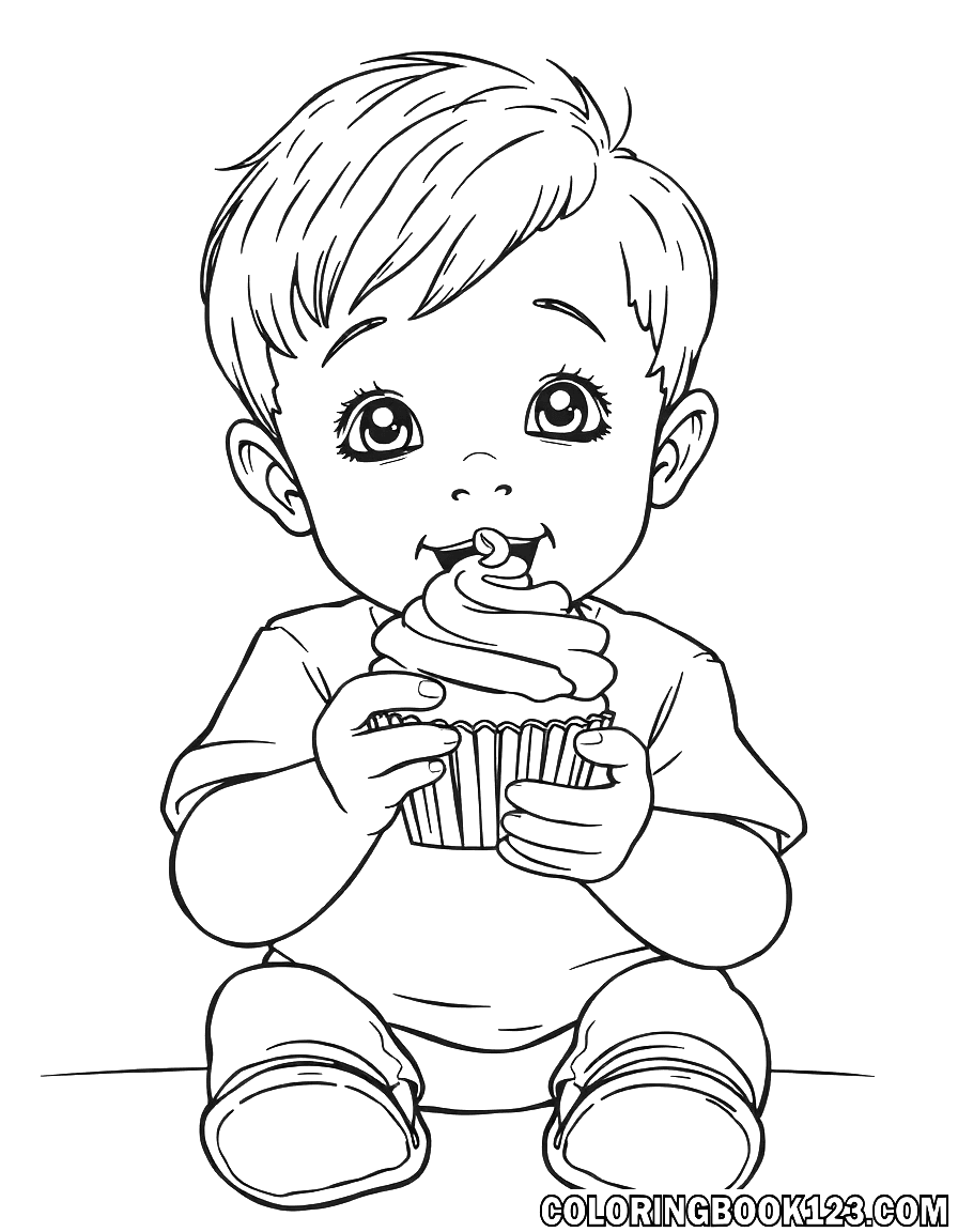 Kind isst einen Cupcake
