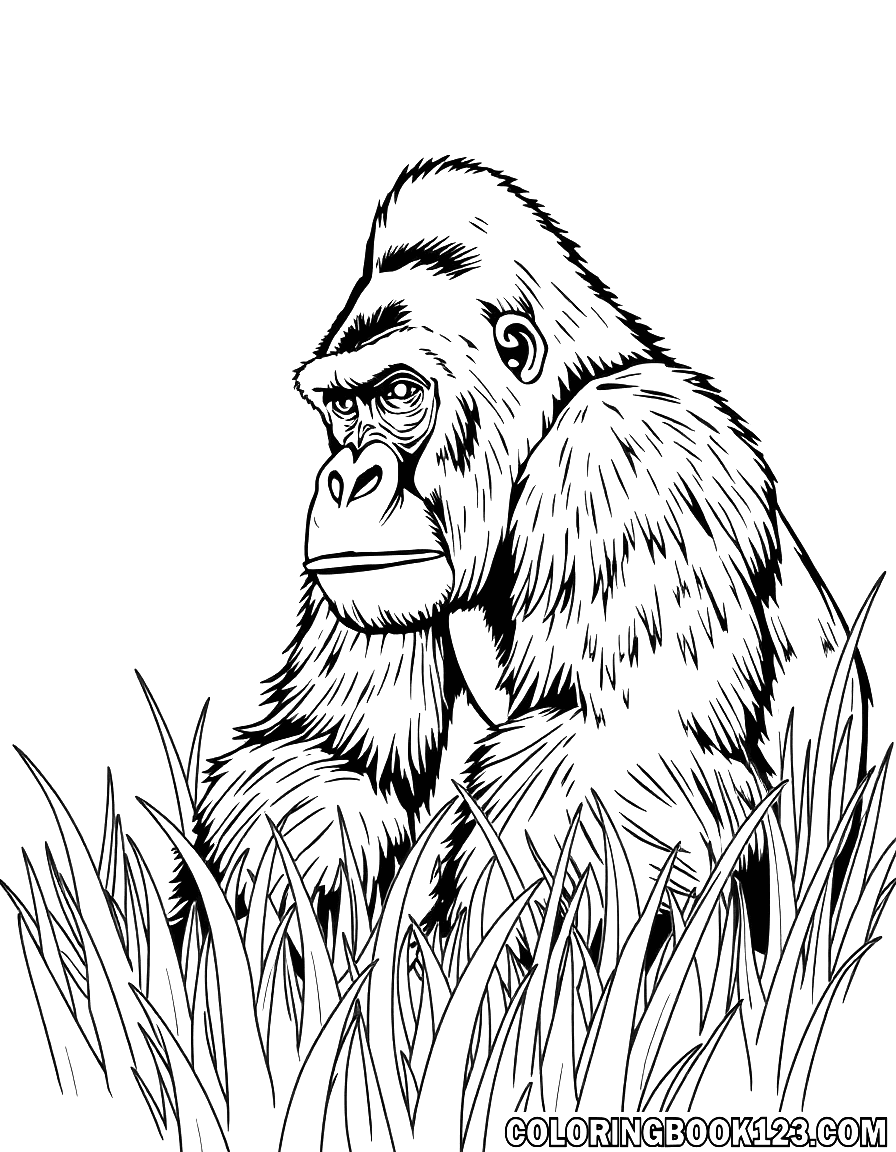 Gorilla im Gras Ausmalbild