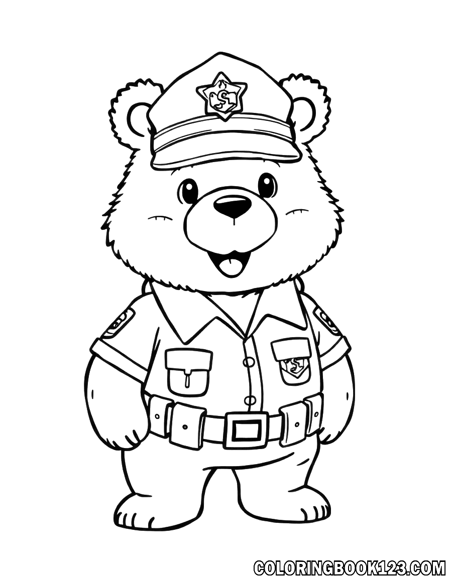 Bär im Polizeikostüm Ausmalbild