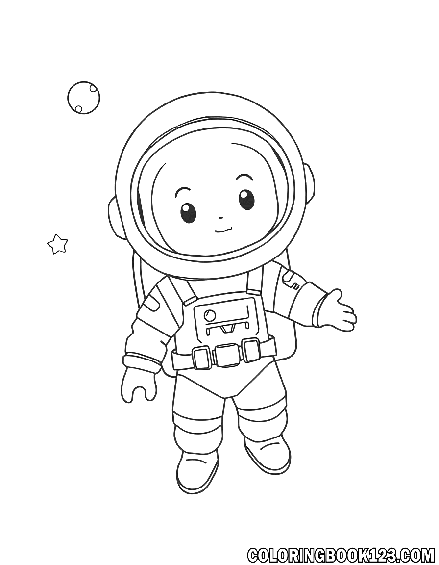 Kindlicher Astronaut im Weltraum Ausmalbild