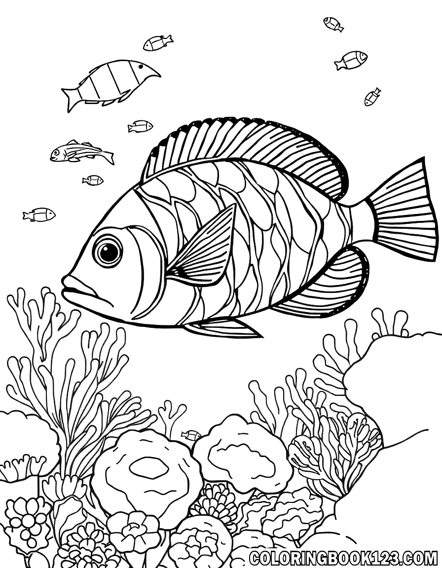 Unterwasserwelt Ausmalbild mit Fischen und Korallen